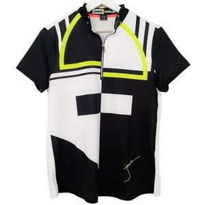Jamie Sadock Colorblock Black & White Vegan Leather Partial Zip Athletic Tee Med